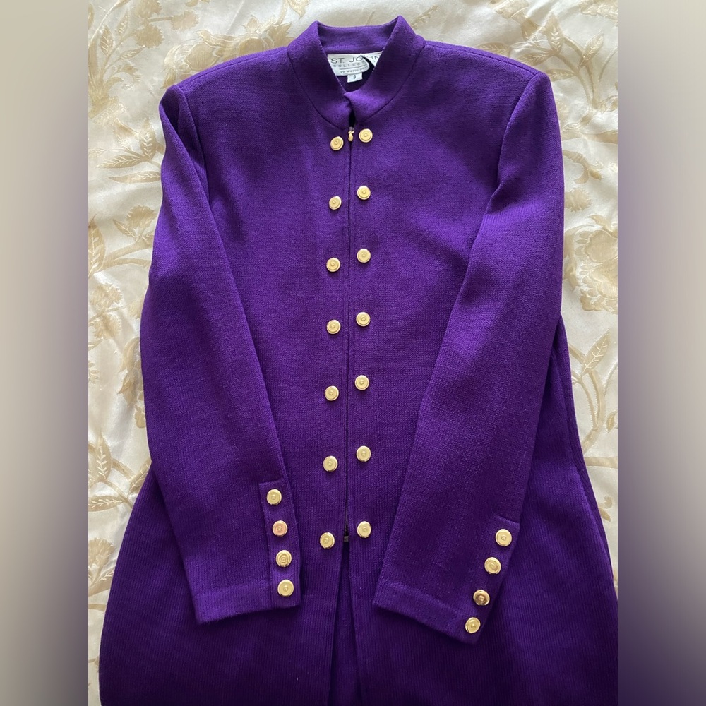 Vintage St. John Shoulder Padded Royal Purple Zip-Up Blazer.